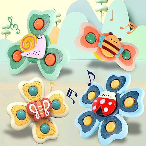 NCKIHRKK Spinner Bebe Ventouse, 4 Pièces Jouet Ventouse Bebe, Abeille Papillon Coccinelle Escargot Jouets de Douche Sensoriels, Jouet Bebe, Spinner Bebe...