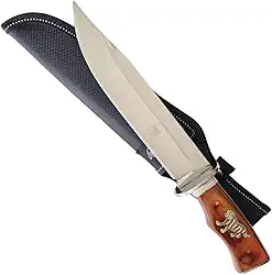 Faca de Churrasco Tática FR, 31cm, Lâmina Inox 19,5cm, Cabo em Madeira com Detalhe Tigre, com Bainha