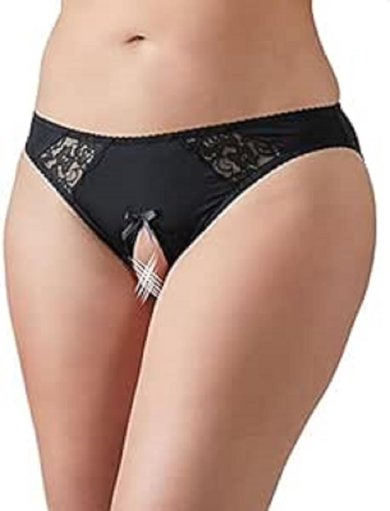Cottelli Crotchless Panty with Lace Plus Size Black - Black - XL