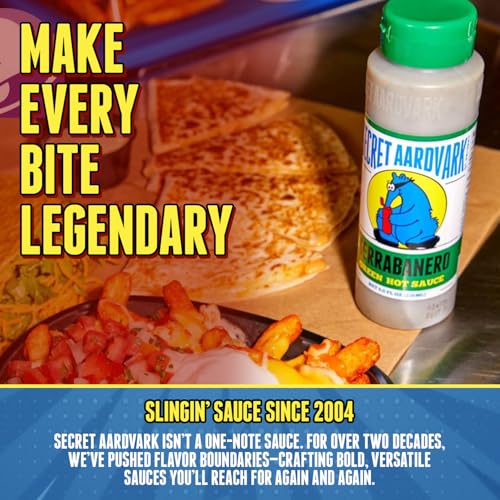 Image of Secret Aardvark Serrabanero Green Hot Sauce, Non-GMO, 8 fl oz | Serrano Habanero Tomatillo Marinade, Low Sugar, Low Carb, Vegan, Dairy-Free, No HFCS, For Tacos