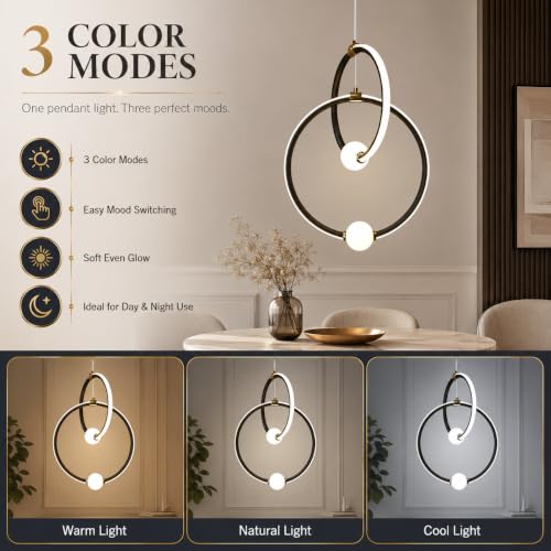 Image of Smartway Addison 65W LED Hanging Pendant Light for Living Room, Dining Table, Bedroom & Office | Modern Intersecting Ring Design | 3 Color Modes | Premium Hanging Lamp