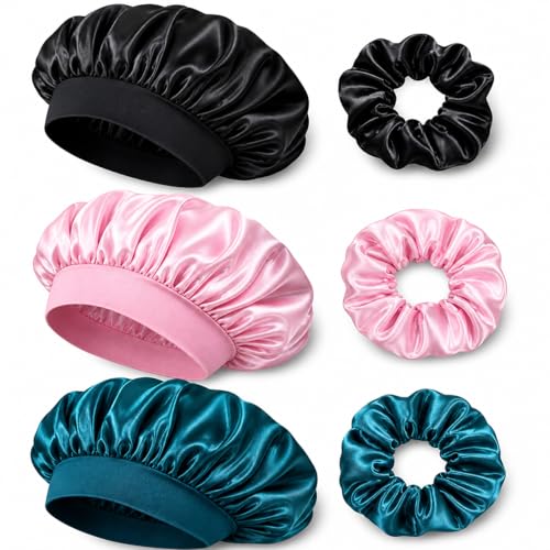 Pack 3 Gorros Satin Dormir Mujer Bonnet Seda Cabello Antifrizz Pelo Rizado Largo Liso Gorro Noche Banda Elastica Suave Proteccion Cabello No Marca No Se Cae Comodo Transpirable Reutilizable