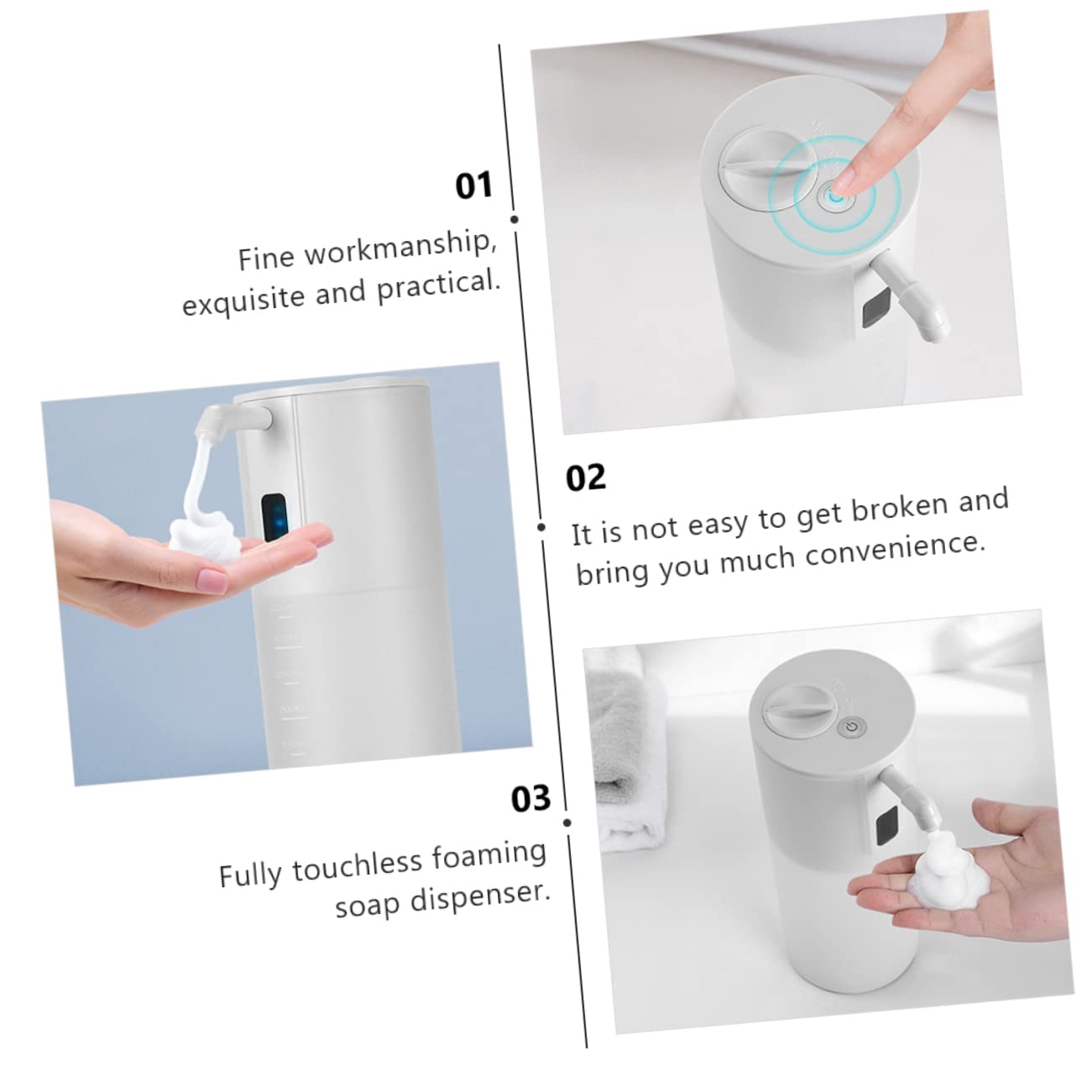 Dispensador de Jabón Espumoso Automático Sensor Infrarrojo 350ml | Abs y Pp, Color Blanco, Protección Ipx4, Uso en Cocina y Obsequio de Inauguración