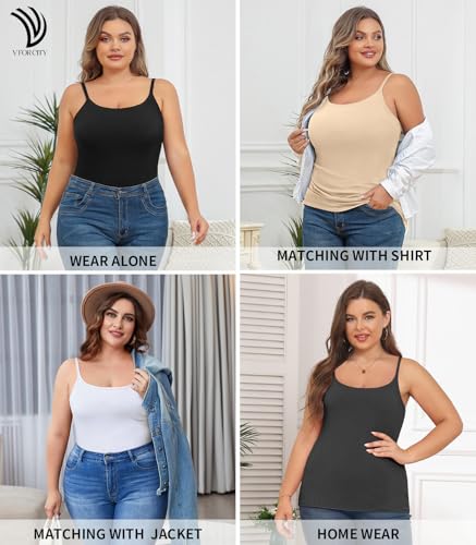 V FOR CITY Plus Size Camisole for Women with Shelf Bra Adjustable Spaghetti Strap Cami Tank Top Cotton Undershirts 1X-5X4