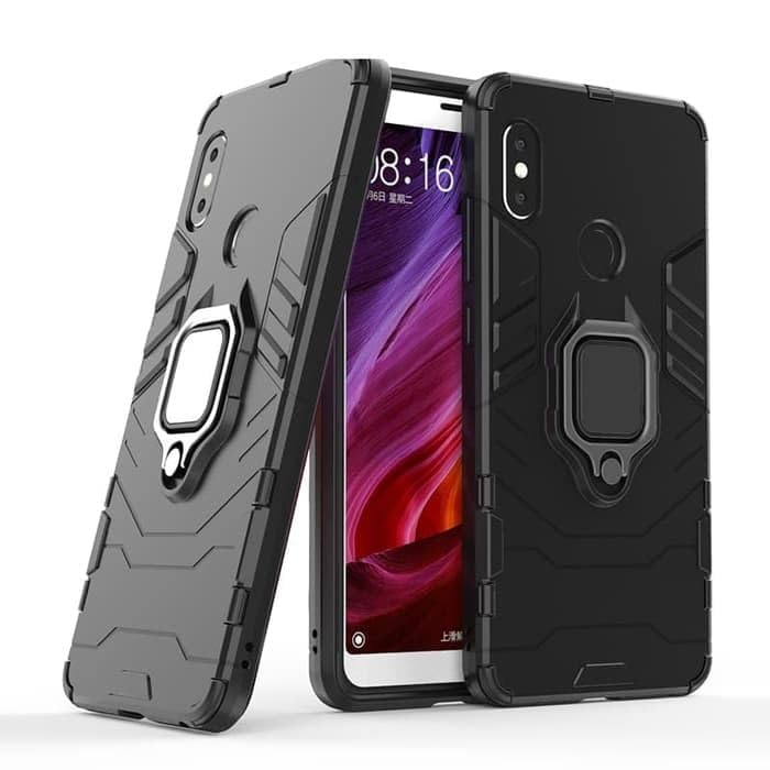Image of Shockproof Hybrid Heavy Duty Robot Ring Case with Stand Double Protective Back Cover for Xiaomi Redmi Note 5 Pro - Black