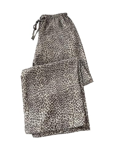 GORGLITTER Women's Leopard Cheetah Wide Leg Pants Y2k Flare Shirred Bell Bottom Paperbag Trousers