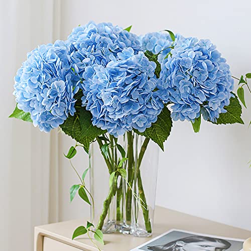 DUYONE 3PCS Artificial Flowers Large Hydrangeas Flowers Latex Bouquet for Wedding Bridal Office Home Party Decoration(Blue)
