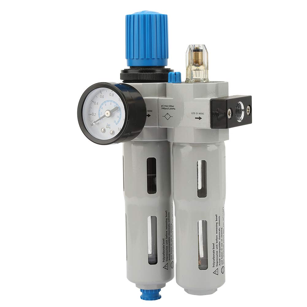 Regulador de Filtro de Aire, Combo de Lubricador y Regulador de Filtro de Aire Comprimido de 1/4 Pulgadas, Combos de Agua, Filtro, Regulador y Lubricador de Aleación de Aluminio