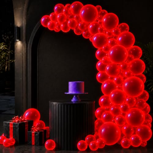 Image of 100 Pcs UV Neon Red Balloons 12 inch Neon Party Supplies, Balloons, Glow in the Dark for Birthday, Graduation, Baby Shower,Wedding, Anniversary Valentines Party Decorations