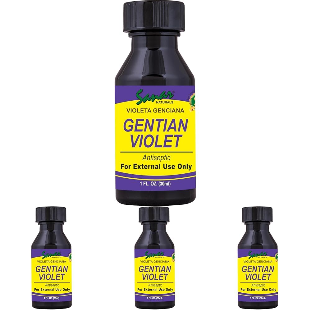 Sanar Naturals Gentian Violet, 1 fl oz - Violeta de Genciana - Tincture of Violet 1% First Aid Antiseptic (Pack of 4)