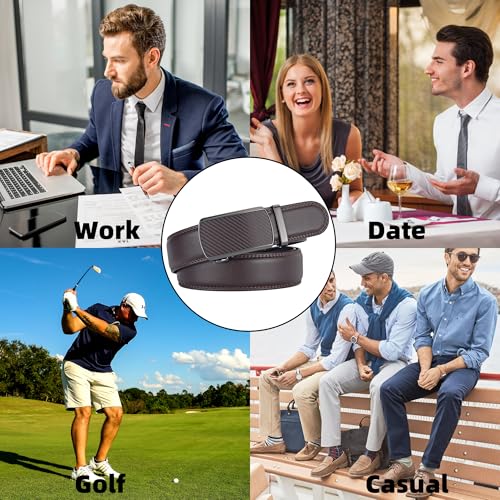 Image of Mens Black Belt Leather Ratchet Belts for Men Adjustable Men's Belts for Dress Casual with Gift Box, Trim to Fit