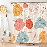 Miyotaa Minimalist Aesthetic Shower Curtain Set 60Wx71H Inches Terracotta Abstract Face Line Art Modern Polyester Waterproof Cloth Bathroom Curtain with 12 Hooks