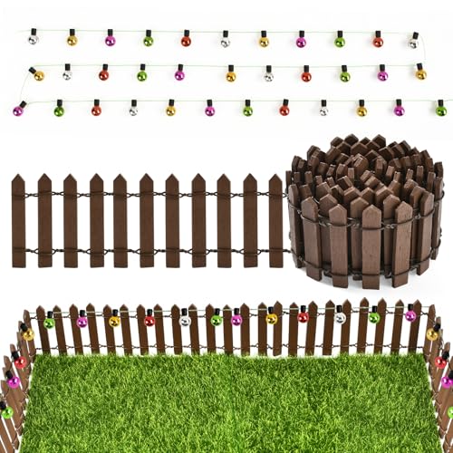 Miniatura Valla de Jardín de Madera, Mini Valla Jardin con Cadena de lámpara, Valla Miniatura Madera para Casa de Muñecas Decoración Micro Planta Decoraciones Bricolajede Jardín de Bonsái (E)
