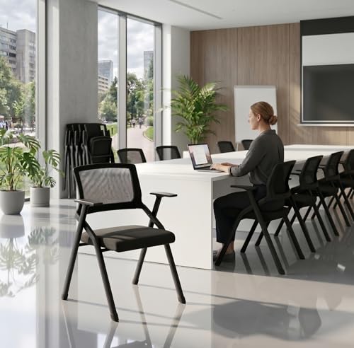 Image of 24 Pack Folding Conference Chairs, Nesting Breathable Mesh Office Chair