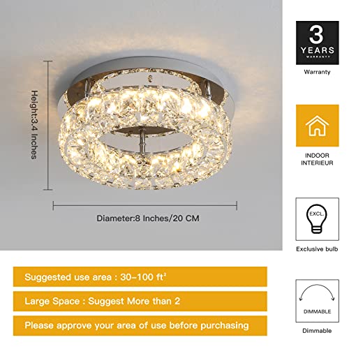 Crystal Ceiling Light Bright Led Ceiling Light Fixtures ,12 In Flush Mount Ceiling Light,Etl Listed Modern Crystal Chandelier For Bedroom, Kitchen, Bathroom, Hallway, 25Watts,3000K,Stainless Steel #TOP2
