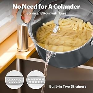 Bezia 6 qt cooking pots with lids soup pot with nonstick ceramic coating stay cool handles nonstick stock pot with lid dishwasher safe induction pot for cooking pasta pot with strainer lid  urban country home decor