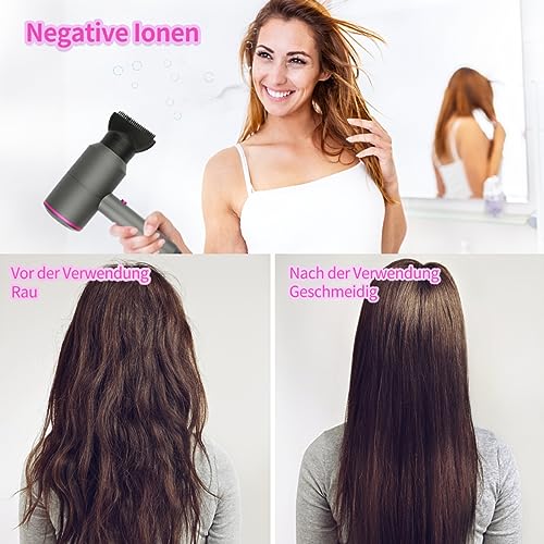 Foto von Faszin Föhn Ionen Haartrockner AC-Motor Schnell trocknender Professioneller Fön mit 2 Geschwindigkeits- und 3 Hitzeeinstellungen, Kaltlufttaste mit 1 Diffusor & 2 Konzentratoren Grau