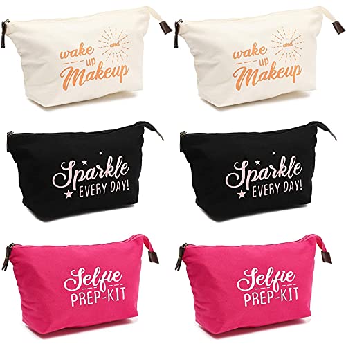 6 pack cotton canvas inspirational makeup pouch bags with zippers…