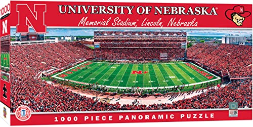 Image of MasterPieces - 1000 Piece Jigsaw Puzzle, NCAA Nebraska Cornhuskers, Panoramic Football Stadium View, Fun for Adults and Family, 13 inch x39