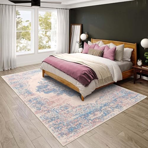vivorug 3x5 Rug, Small Area Rug for Living Room, Bedroom, Kitchen, Machine Washable Non-Slip Throw Rug, Vintage Carpet for Entryway Nursery Coffee Table - Durable (Pink)