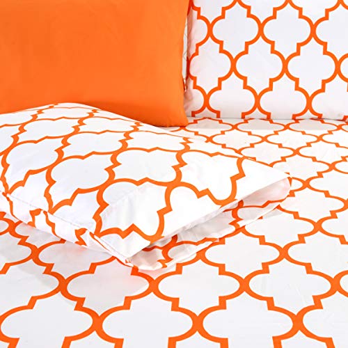 Elegant Comfort Luxury Soft Bed Sheets Quatrefoil Pattern - 1500 Premium Hotel Quality Microfiber Softness Wrinkle and Fade Resistant (6-Piece) Bedding Set, Queen, Joyful Orange
