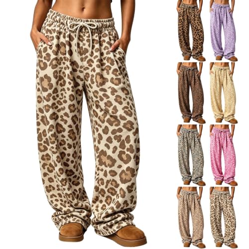 Womens Leopard Pants Baggy Wide Leg Sweatpants Fall Y2K Lounge Sweat Pants - image 1