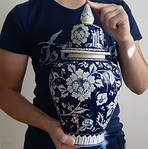 Exquisite Hand-Painted Blue and White Ceramic Ginger Jar – 15.7-Inch Chinoiserie Pottery Decor - Image 3