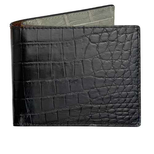 Image of HATA Black White Bifold Leather Wallet for Men, Exotic Double-Sided Leather Wallet with RFID Blocking, Slim Credit Card Holder, Handmade Gift for Birthday, Anniversary, Father's Day VILE-110