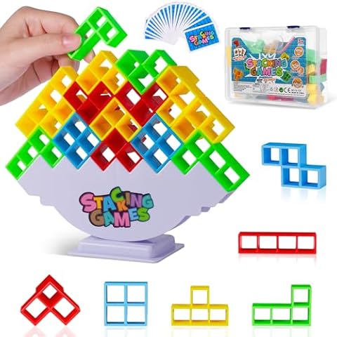 CERBONNY 48Pcs Tetra Tower Stacking Blocks Game, Board Games for Families, Parties, Travel and Team Building, Suitable for 1-4 Players Kids & Adults Toys Cover