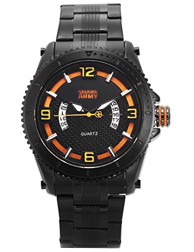 Preisvergleich Produktbild SHARK ARMY Herren Armbanduhr Analog Datumsanzeige Schwarz Edelstahl Band SAW203