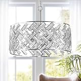 CATINER Chrome Crystal Chandeliers, Modern Semi Flush Mount Ceiling Light, 6-Light Round Crystal Hanging Pendant Light Fixtures, D18” for Dining Room Entryway Kitchen Hallway K9 Crystal