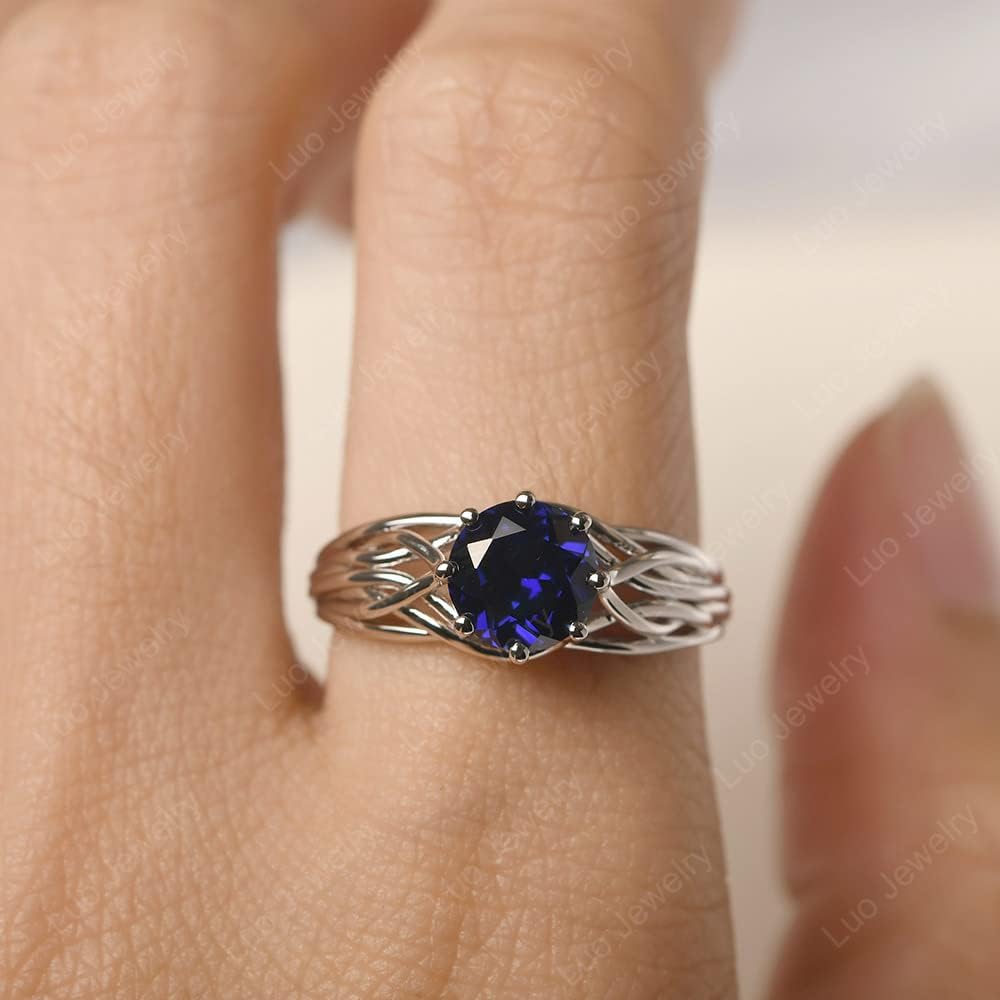 LUO Gemstone Birthstone Engagement Rings for Women, 7mm Round Cut Crossover Band Anniversary Wedding 925 Sterling Silver Promise Rings for Her Size 3-13