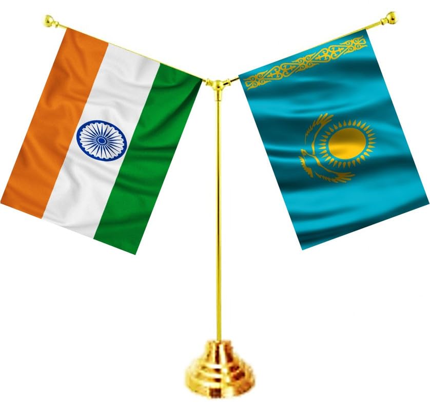 KAZAKHSTAN & INDIA Miniature Flags - Shining & Bright Cotton Cloth with Y-Shape Classy Brass Base Table Stand-picture-40