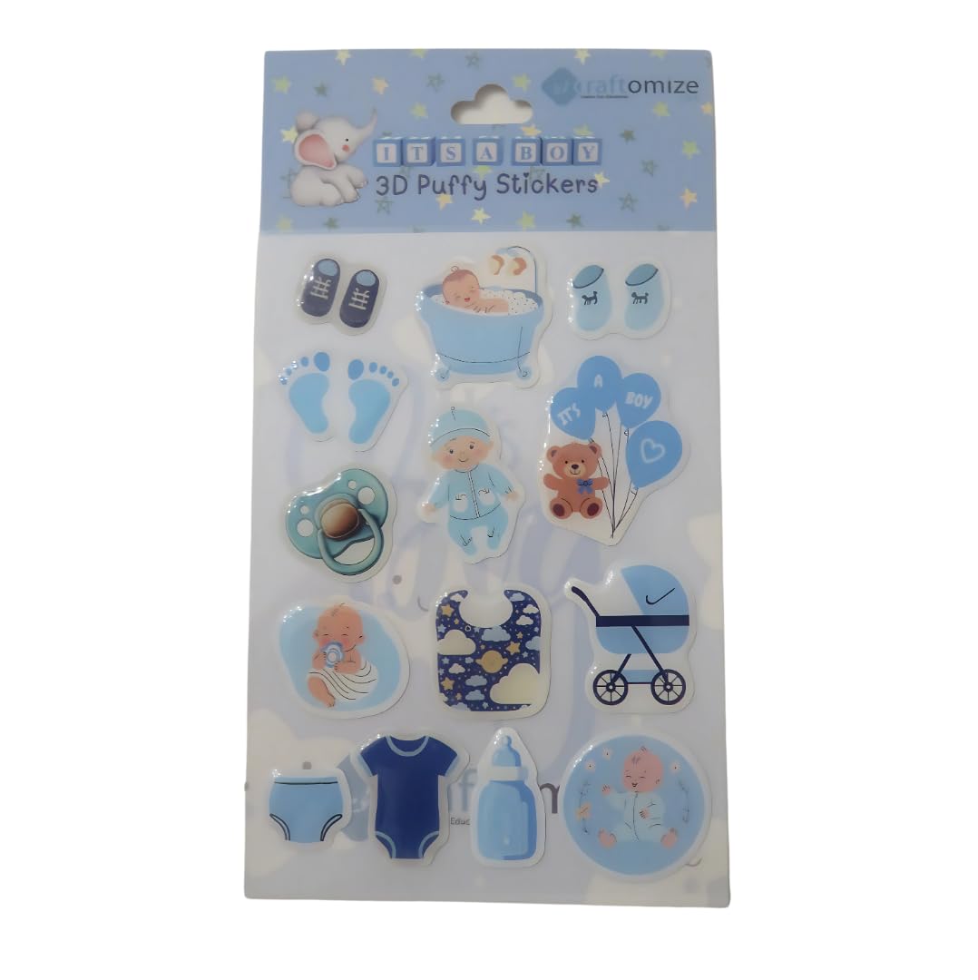 CraftomizeUSA Blue Baby boy Stickers, It's a boy Sticker, Baby boy Shower Favors, Baby Shower Stickers for Favors, Baby Sticker Set, 3D Puffy Effect,
