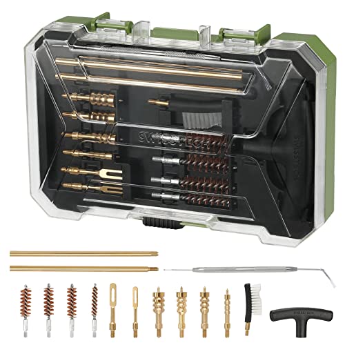 Swiss+Tech Universal Gun Cleaning Kit, 16 Piece Gun Cleaning Kit with Cleaning Rod, Bore Brushes, Gun Cleaning Jags and Cleaning Patches, for Handguns, Rifles and Shotguns, Portable Case Included