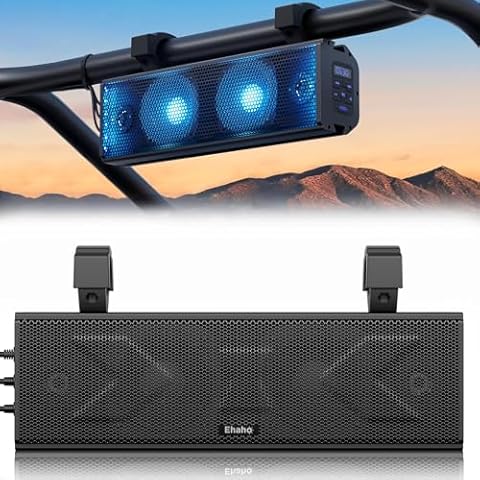 Ehaho 17 Inch UTV Sound Bar, ATV SoundBar Bluetooth with RGB Lighting, IP65 Waterproof Golf Cart Sound Bar, Amplified Powersports SXS Sound Bar, UTV Speakers Compatible with Polaris RZR Can-Am Cover