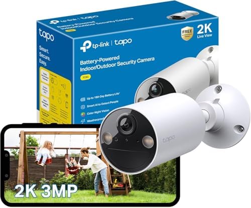 Tapo TC82 2K Battery Security Camera Outdoor Wireless, Indoor & Outdoor CCTV Camera, Colour Night Vision, No Monthly Fee, AI Detection, IP65, 180-Day Battery Life, Works with Alexa & Google