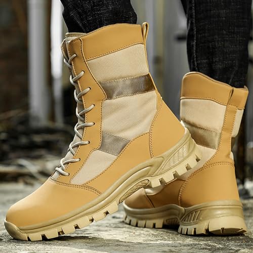 Men's Oxford cloth water proof Platform Tactical Boots Comfy Round Toe Lace Up lug sole Motorcycle Boots Outdoor Non-Slip Soft Bottom Hiking Boots4