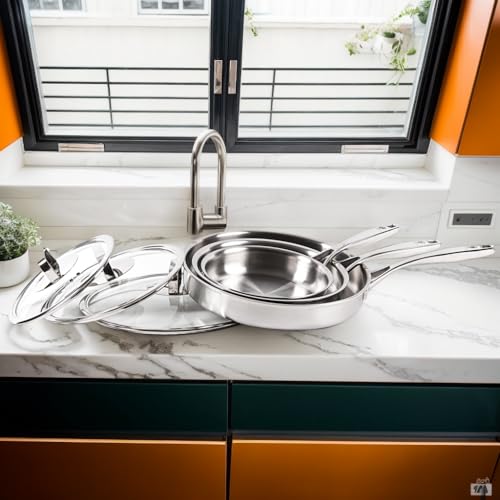 10 Inch Pure Titanium Frying Pan with Glass Lid - Coating-Free & PFOA-Free | 2.5mm Thick Titanium Body | Naturally Easy-Release Surface | Induction/Gas/Oven Safe to 500°F