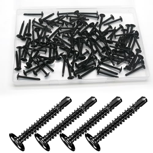 120個 #8 x 1インチ 板金ねじ、ブラックトラスヘッドセルフタッピングねじ、金属木製プラスチック用ブラコーティングスチール プチ収納ケース付き