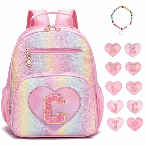I IHAYNER Kids Glitter Lightweight Backpack for School Travel & Daycare, Toddler Backpack for Girls 3+ Preschool Kindergarten Elementary Kids Backpack-Rainbow Pink C