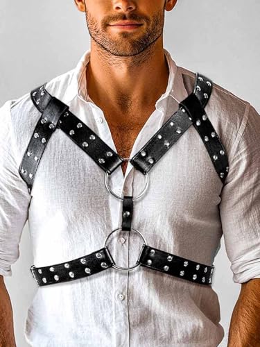 Fstrend Men's Leather Belt Black Rave Rivets Fashion Chest Body Accessory3