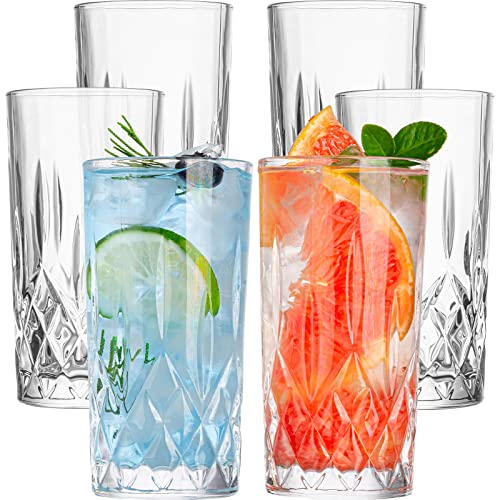 Claplante Crystal Highball Glasses, Set of 6 Glass Drinking Glasses, 11 oz Durable Drinkware Cups...