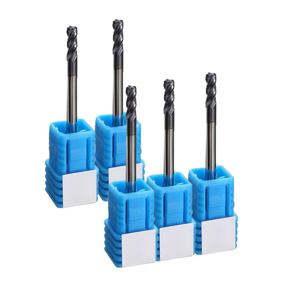 DREAWOO 5X 3mm Solid Carbide End Mill CNC Milling/Cutter Drill 4-Flute Tungsten-Coated