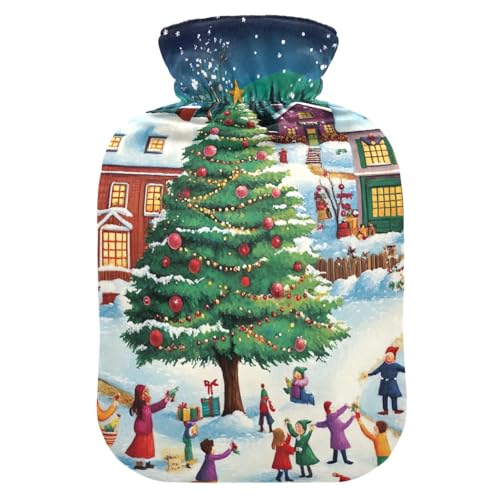 Holiday Town Snow White Hot Water Bottle Hot or Cold Water Bottle with Soft Cover Hot Water Bag for Foot Bed Warmer Pain Relief, 2 Liters