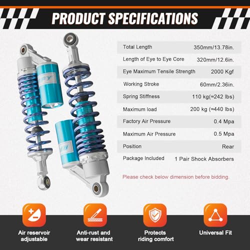 Image of GZYF 12.6 inch 320mm Motorcycle Rear Air Shock Absorbers Universal for HONDA for Suzuki for Kawasaki for Yamaha ATV Go Kart Quad Dirt Sport Bikes Blue & Silver