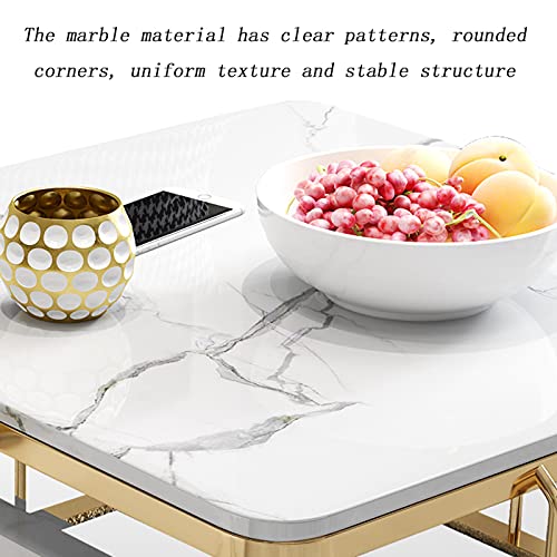 Quadratischer Couchtisch-Set, moderner Akzenttisch, Schreibtisch mit Stauraum, Kunstmarmor-Glasplatte und Metallrahmen, für Wohnzimmer, Büro, Balkon, B 6070 cm (A 60 x 70 cm) – Bild 5