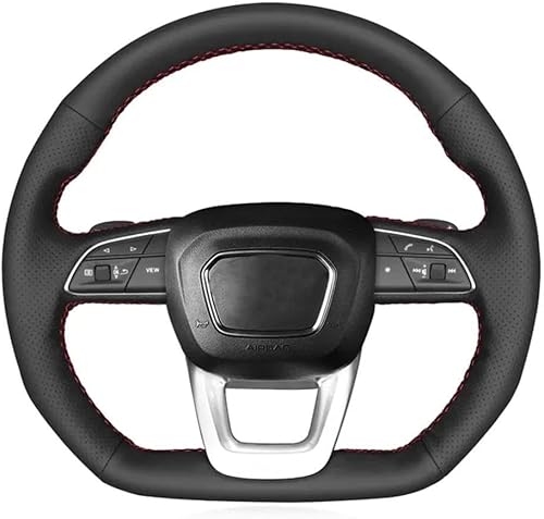 CHIPEL Funda de cuero negro cosida a mano para volante de automóvil, para Audi Q3 2018-2019 Q5 FY 2017-2019 Q7 4M 2015-2019 Q8
