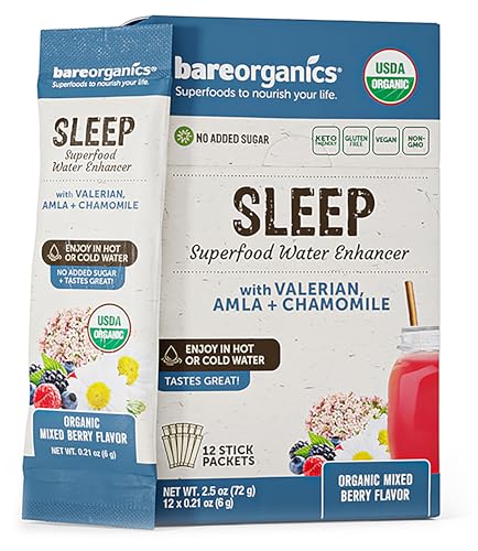 BareOrganics Bareorganics On-the-go Sleep Superfood Water Enhancer (organic) (12 Stick Packs), 12 Count