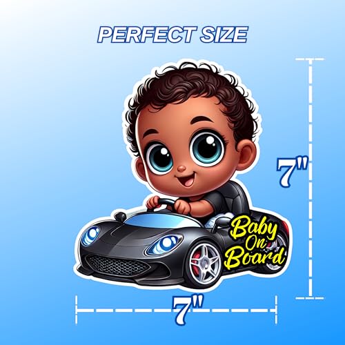 Image of Premium Baby On Board Signs, Car Essentials - Baby On Board Sticker - 1 Pack, 7 inch by 7 inch - Cute - Cartoon Safety Signs - Non Magnet - Durable Strong Adhesive (Black Sports Car)